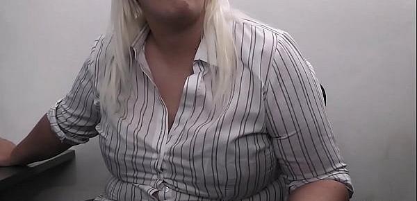  Blonde secretary fatty sucks and fucks on work